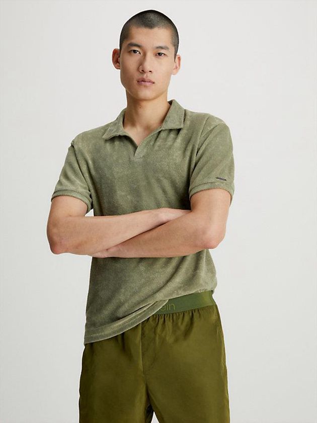 Calvin Klein USA Towelling Beach Mens Polo Green 0569728-LY